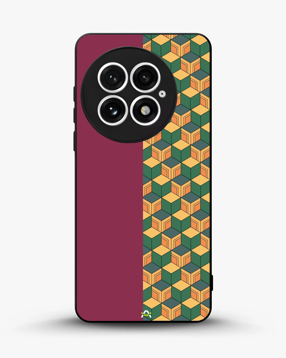 3D Cube Pattern Phone Case - Yellow & Burgundy Geometric Print for iPhone, Samsung, Pixel, OnePlus & Vivo