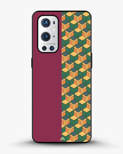 3D Cube Pattern Phone Case - Yellow & Burgundy Geometric Print for iPhone, Samsung, Pixel, OnePlus & Vivo