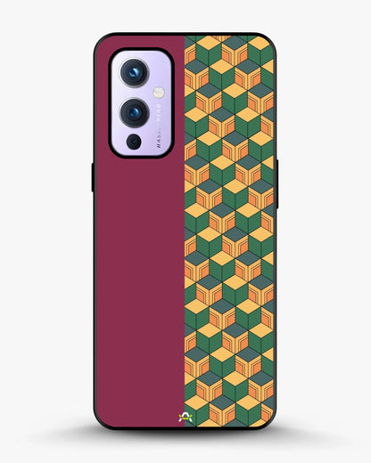 3D Cube Pattern Phone Case - Yellow & Burgundy Geometric Print for iPhone, Samsung, Pixel, OnePlus & Vivo