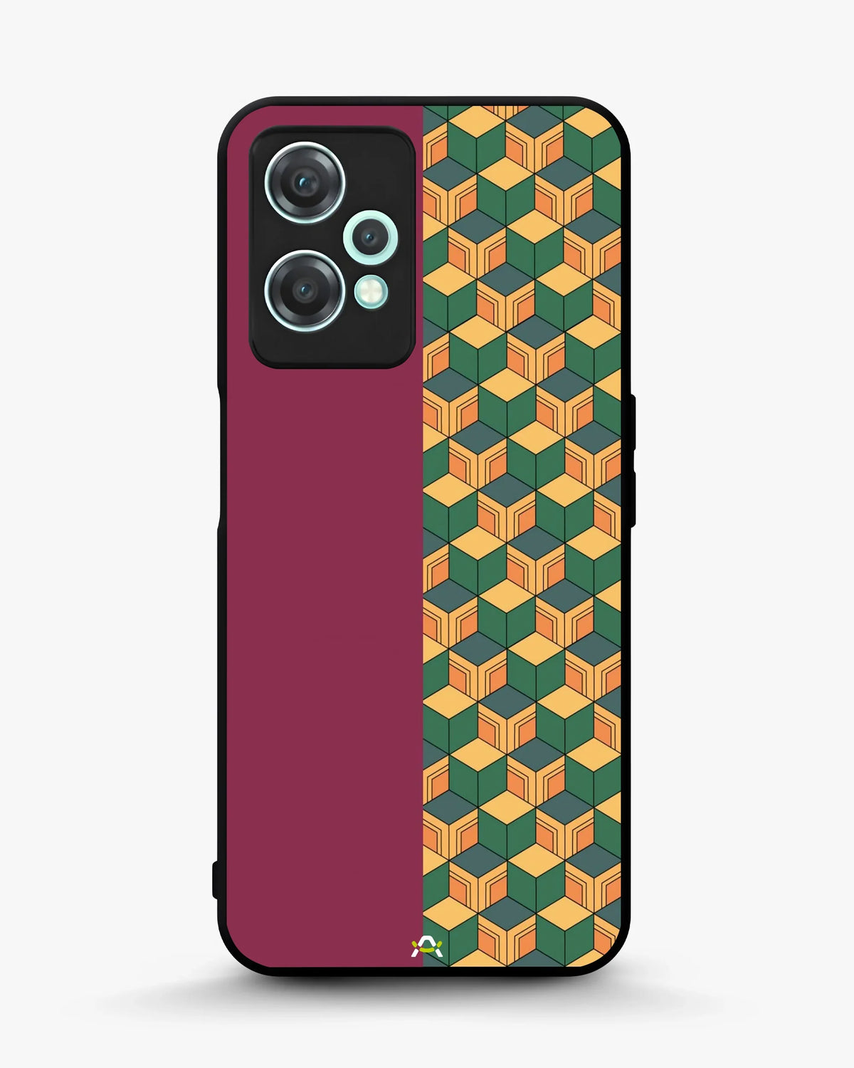 3D Cube Pattern Phone Case - Yellow & Burgundy Geometric Print for iPhone, Samsung, Pixel, OnePlus & Vivo
