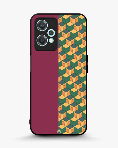3D Cube Pattern Phone Case - Yellow & Burgundy Geometric Print for iPhone, Samsung, Pixel, OnePlus & Vivo