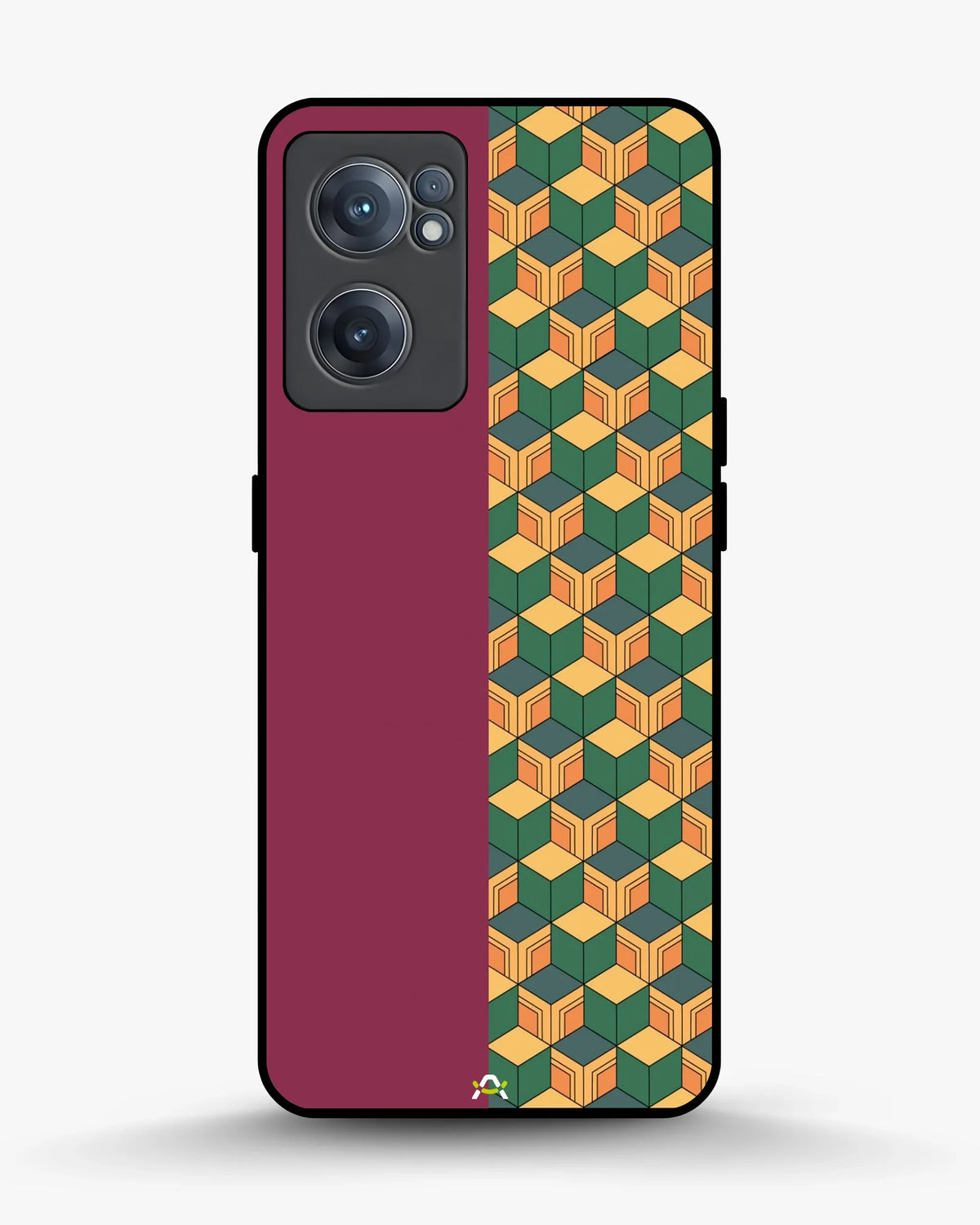 3D Cube Pattern Phone Case - Yellow & Burgundy Geometric Print for iPhone, Samsung, Pixel, OnePlus & Vivo