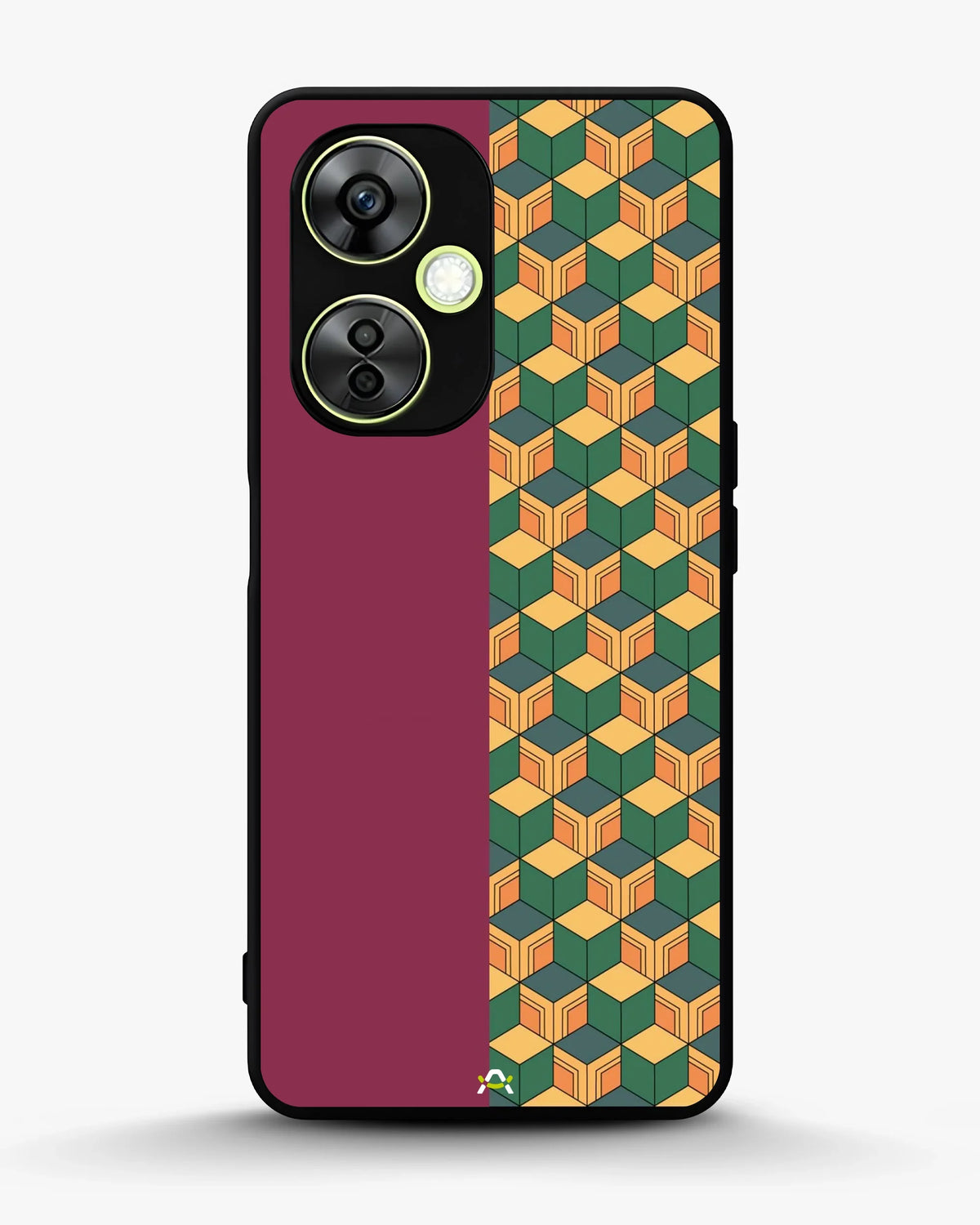 3D Cube Pattern Phone Case - Yellow & Burgundy Geometric Print for iPhone, Samsung, Pixel, OnePlus & Vivo