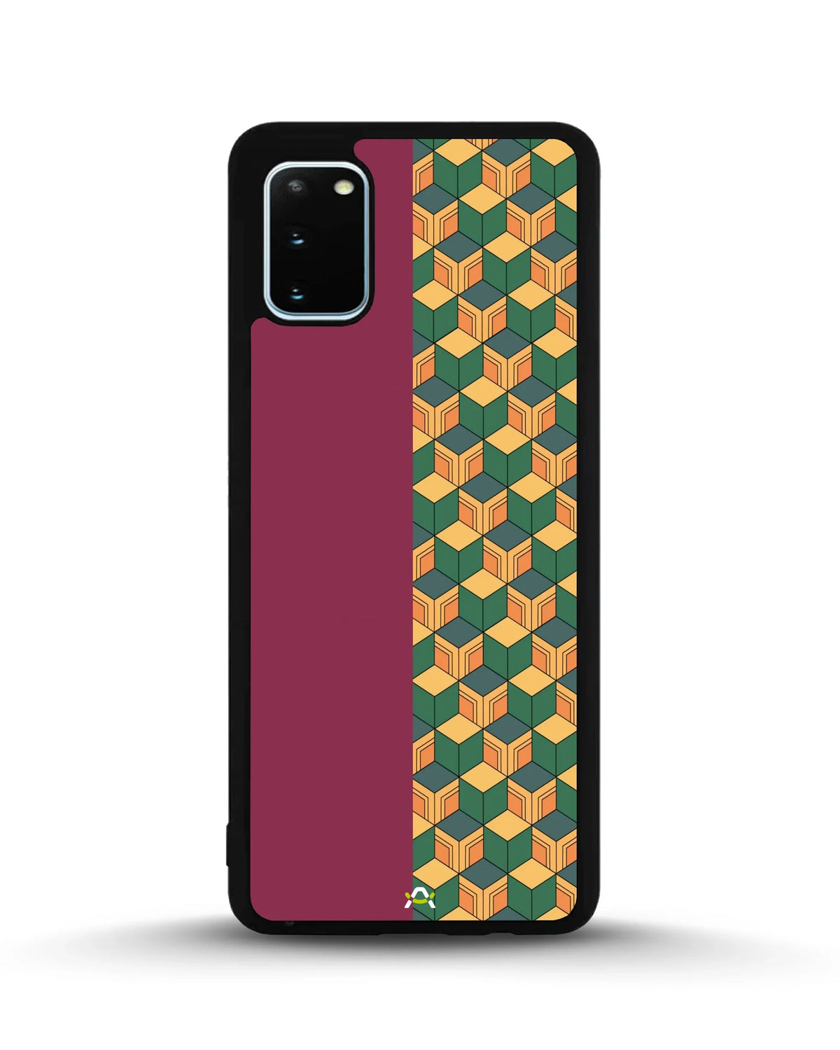 3D Cube Pattern Phone Case - Yellow & Burgundy Geometric Print for iPhone, Samsung, Pixel, OnePlus & Vivo