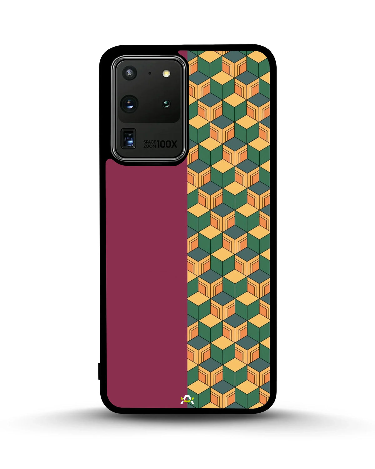 3D Cube Pattern Phone Case - Yellow & Burgundy Geometric Print for iPhone, Samsung, Pixel, OnePlus & Vivo