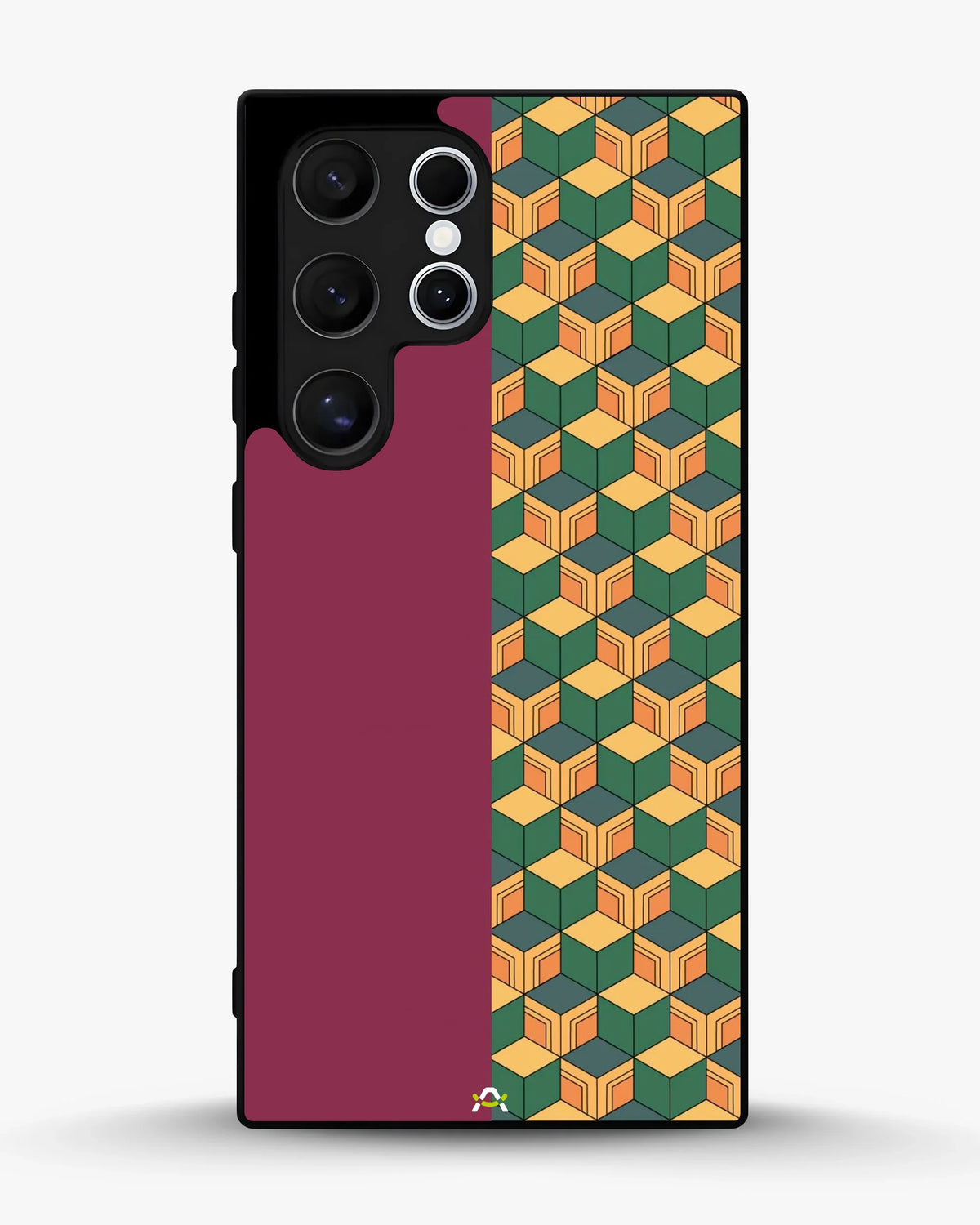 3D Cube Pattern Phone Case - Yellow & Burgundy Geometric Print for iPhone, Samsung, Pixel, OnePlus & Vivo