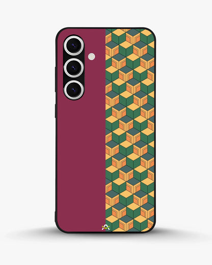3D Cube Pattern Phone Case - Yellow & Burgundy Geometric Print for iPhone, Samsung, Pixel, OnePlus & Vivo