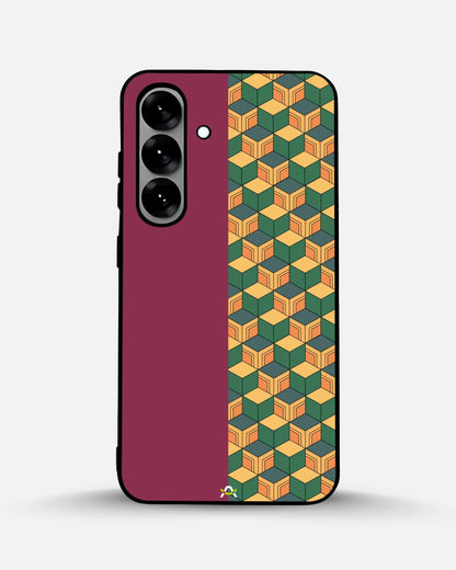 3D Cube Pattern Phone Case - Yellow & Burgundy Geometric Print for iPhone, Samsung, Pixel, OnePlus & Vivo
