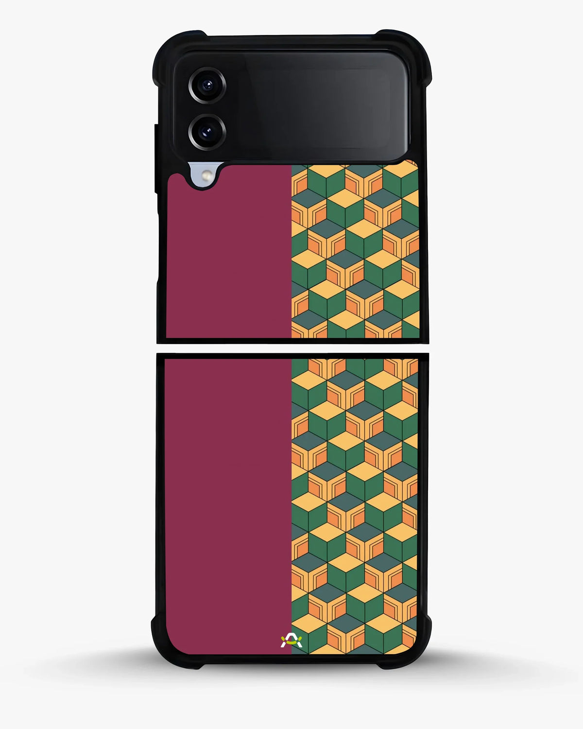 3D Cube Pattern Phone Case - Yellow & Burgundy Geometric Print for iPhone, Samsung, Pixel, OnePlus & Vivo