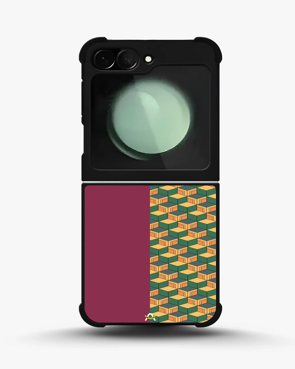 3D Cube Pattern Phone Case - Yellow & Burgundy Geometric Print for iPhone, Samsung, Pixel, OnePlus & Vivo