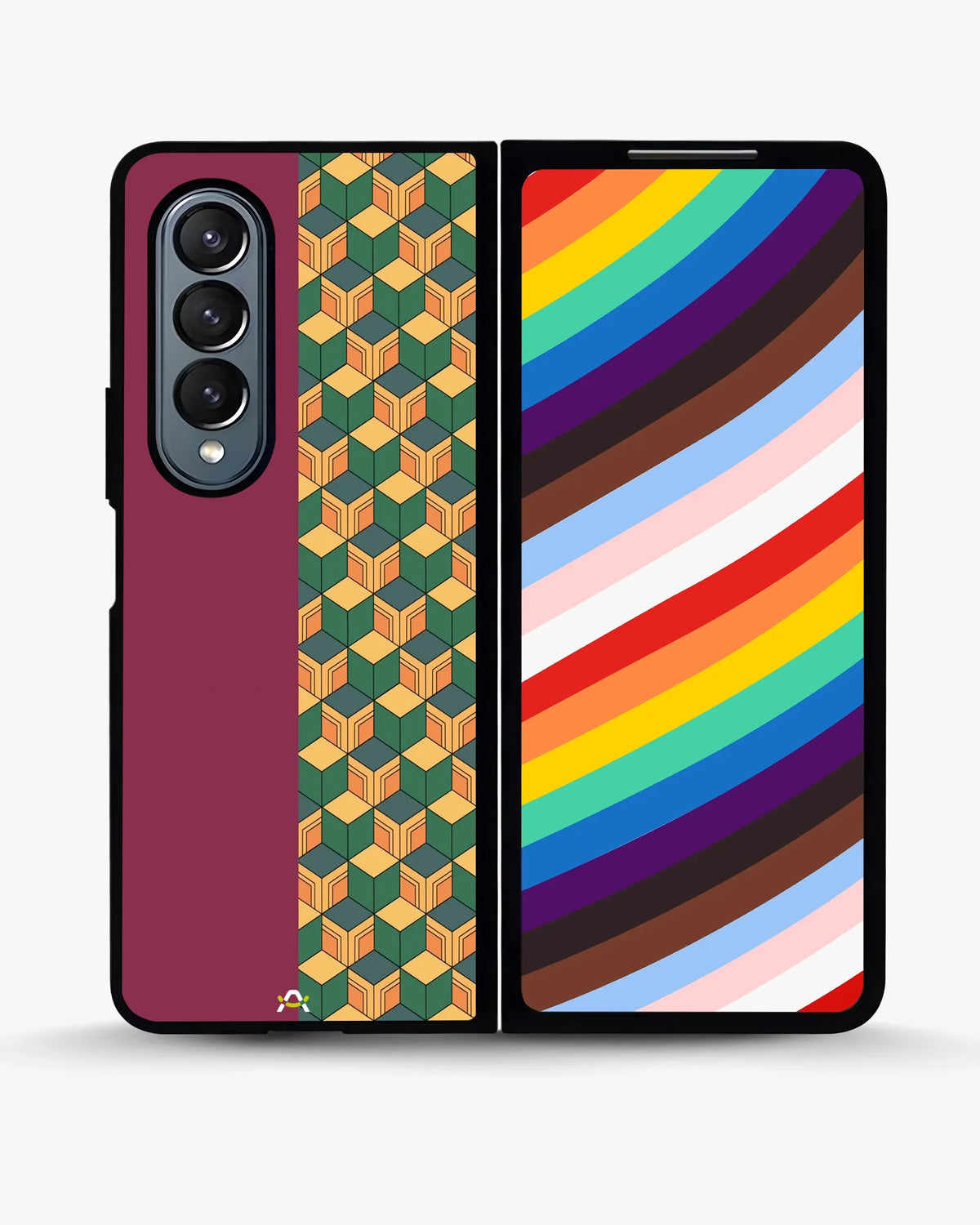 3D Cube Pattern Phone Case - Yellow & Burgundy Geometric Print for iPhone, Samsung, Pixel, OnePlus & Vivo