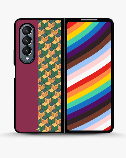 3D Cube Pattern Phone Case - Yellow & Burgundy Geometric Print for iPhone, Samsung, Pixel, OnePlus & Vivo