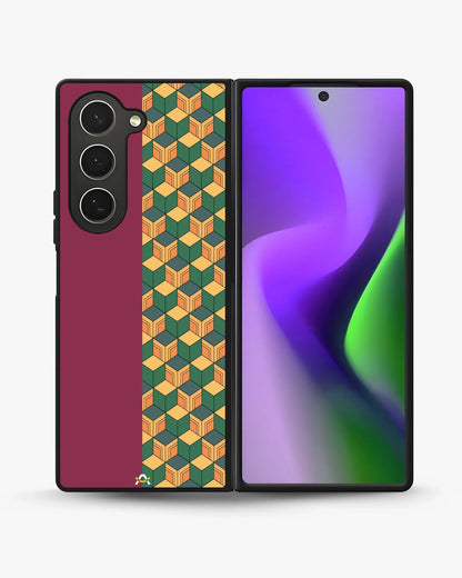 3D Cube Pattern Phone Case - Yellow & Burgundy Geometric Print for iPhone, Samsung, Pixel, OnePlus & Vivo