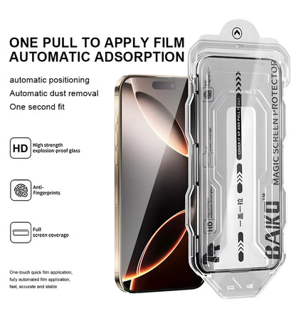 Automatic Dust-Free Tempered Glass Screen Protector with Magic Alignment Box (HD Clear / Privacy)