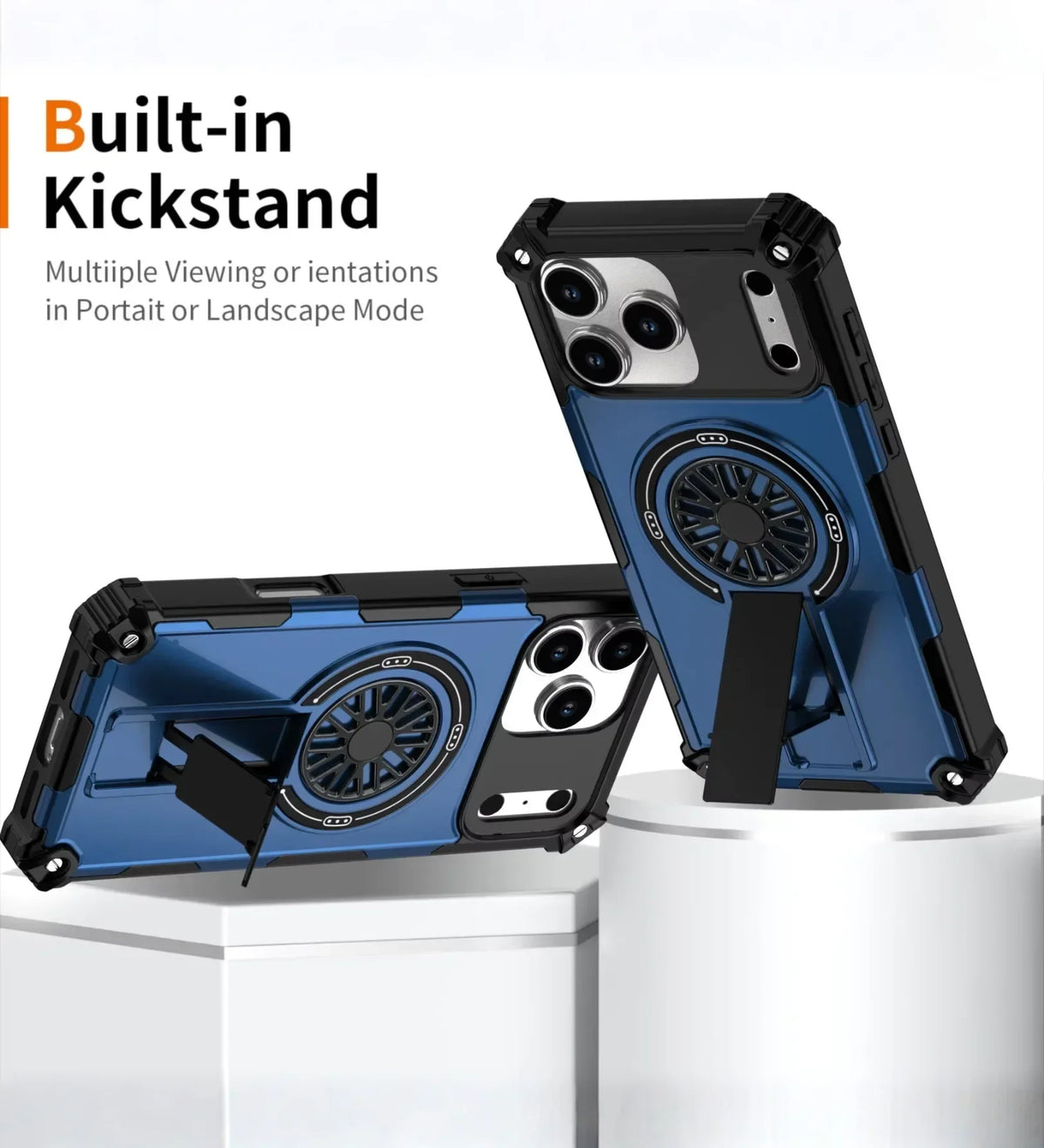 Heavy Duty Magnetic Armor iPhone Case with Kickstand & Spin Wheel - Blue