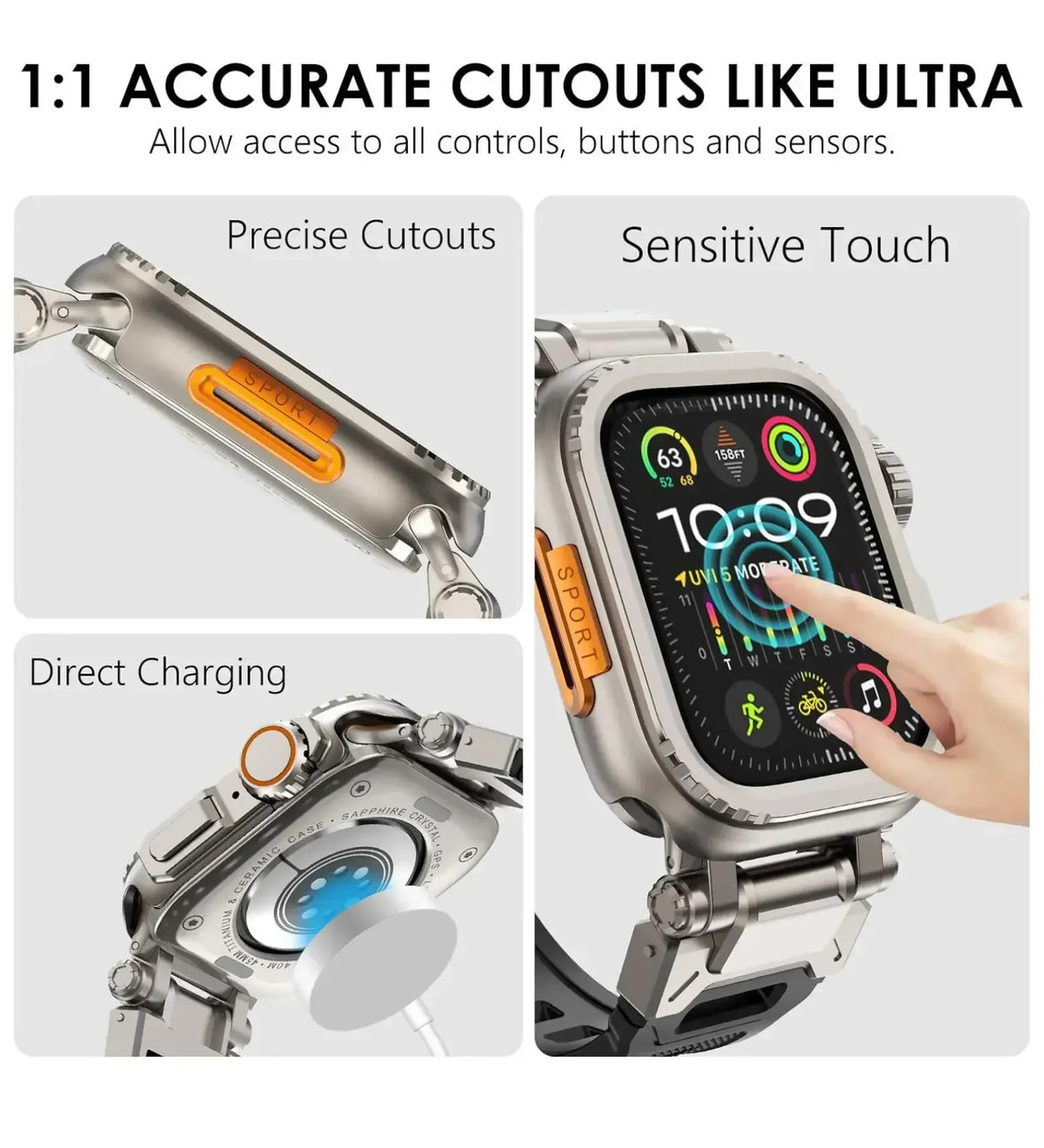 Apple Watch Ultra Converter Case Cover – Instantly Transform 44/45/46mm into Ultra Look - Natural Titanium