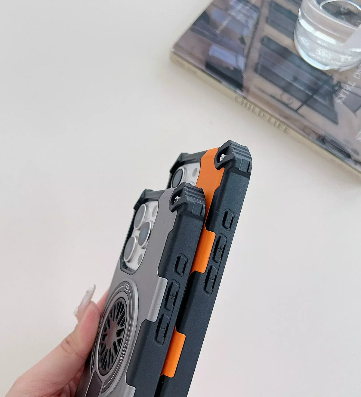 Heavy Duty Magnetic Armor iPhone Case with Kickstand & Spin Wheel - Grey