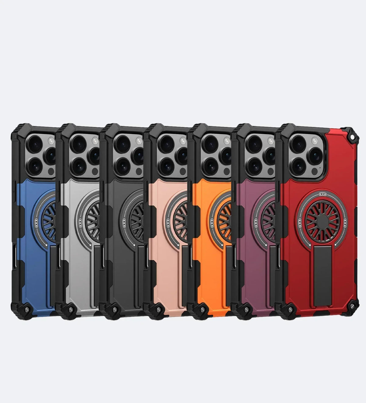 Heavy Duty Magnetic Armor iPhone Case with Kickstand & Spin Wheel - Blue