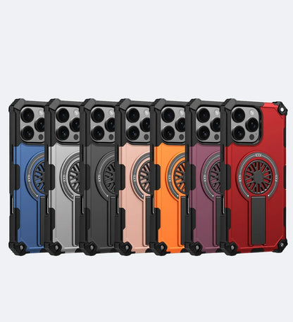 Heavy Duty Magnetic Armor iPhone Case with Kickstand & Spin Wheel - Blue
