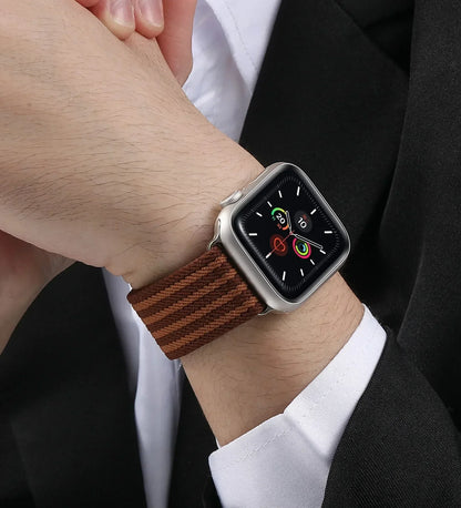 Parachute-Buckle Striped Nylon Apple Watch Band – Brown