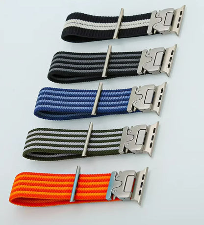 Parachute-Buckle Striped Nylon Apple Watch Band – Black