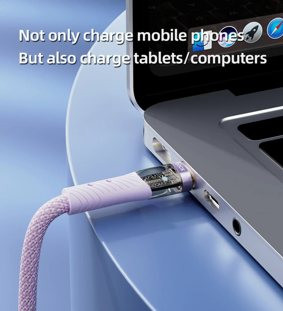 ROCK Z21 100W Transparent USB-C to USB-C Cable – Fast Charging & Data Transfer (1.2m)