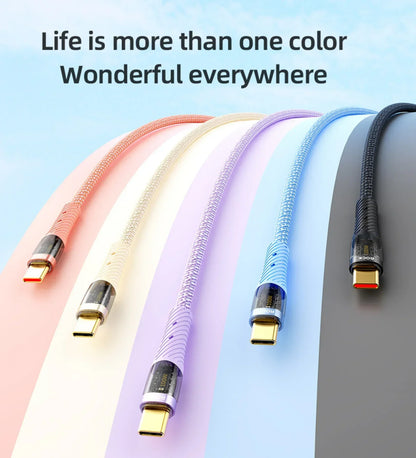 ROCK Z21 100W Transparent USB-C to USB-C Cable – Fast Charging & Data Transfer (1.2m)