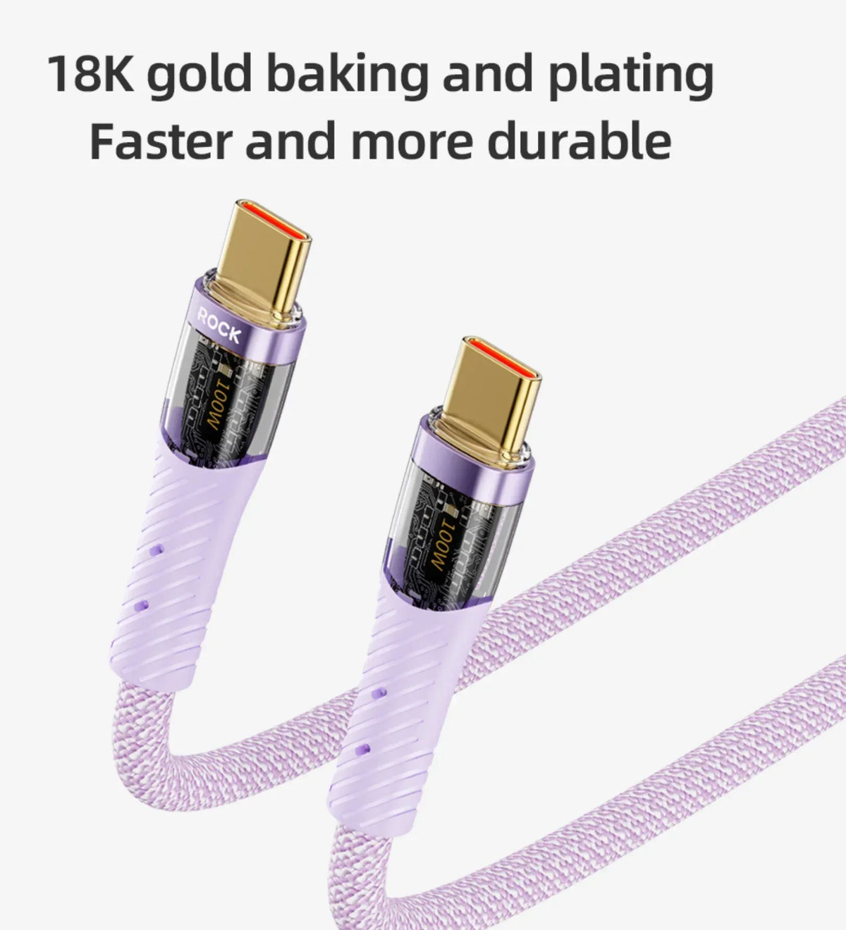 ROCK Z21 100W Transparent USB-C to USB-C Cable – Fast Charging & Data Transfer (1.2m)