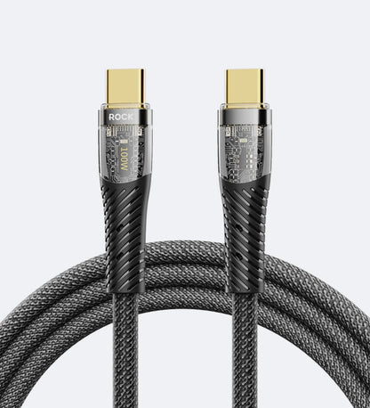 ROCK Z21 100W Transparent USB-C to USB-C Cable – Fast Charging & Data Transfer (1.2m)