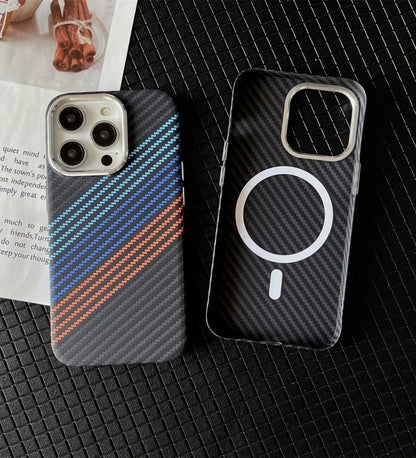 Racing Stripes Carbon Fiber MagSafe iPhone Case Cover - Slim, Stylish & Protective
