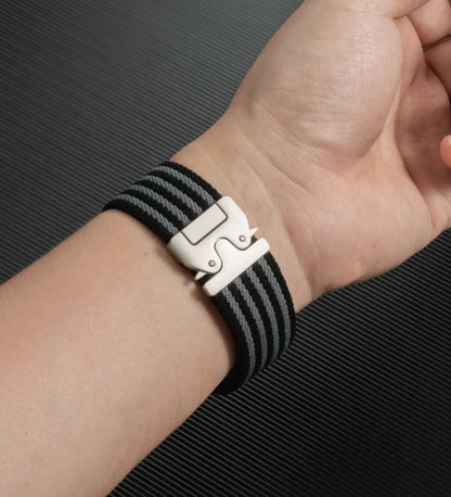 Parachute-Buckle Striped Nylon Apple Watch Band – Black