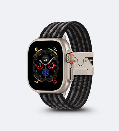 Parachute-Buckle Striped Nylon Apple Watch Band – Black