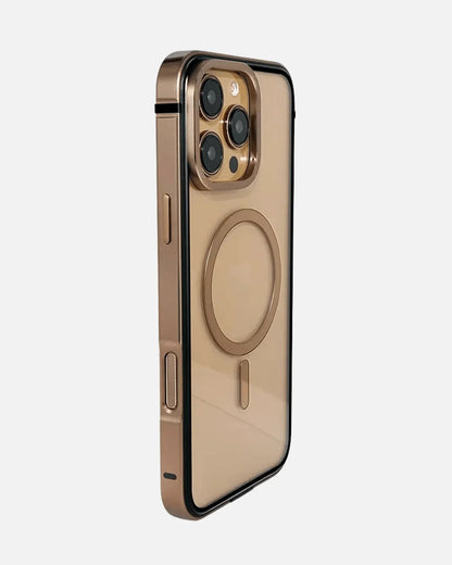 Aluminum Alloy Bezel MagSafe Case for iPhone 16 Pro / Pro Max – Transparent Back (Desert Titanium)