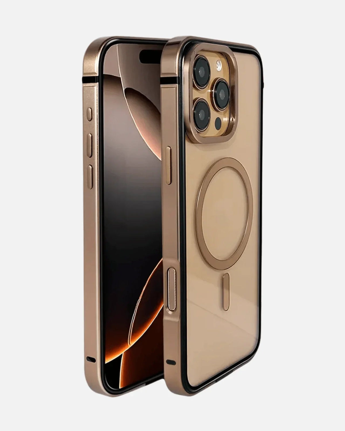 Aluminum Alloy Bezel MagSafe Case for iPhone 16 Pro / Pro Max – Transparent Back (Desert Titanium)