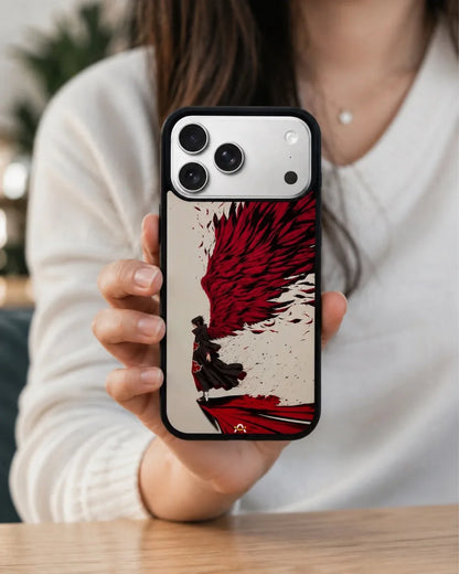Anime Hero Phone Case - Bold Red & Black Character Print for iPhone, Samsung, Pixel, OnePlus & Vivo