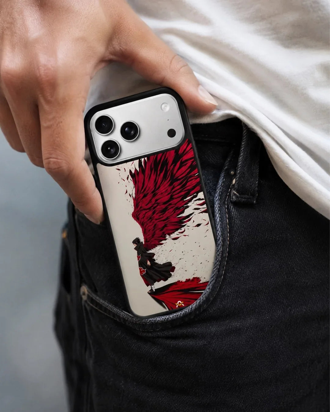 Anime Hero Phone Case - Bold Red & Black Character Print for iPhone, Samsung, Pixel, OnePlus & Vivo