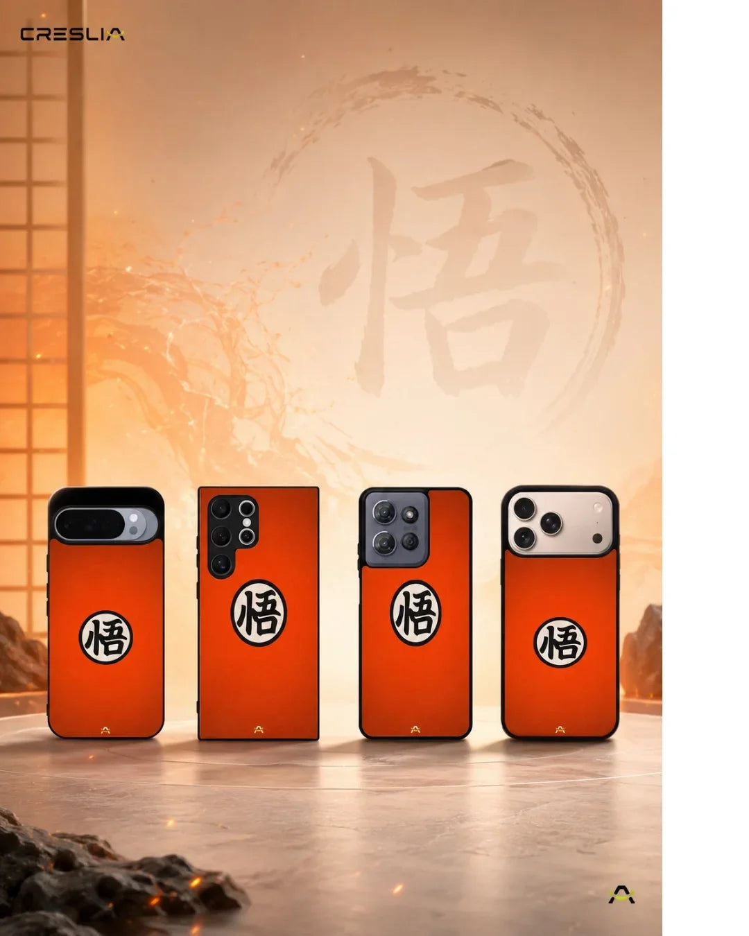 Anime Warrior Awakening Kanji Case - Glossy Orange Printed Cover for iPhone, Samsung, Pixel, OnePlus & Vivo