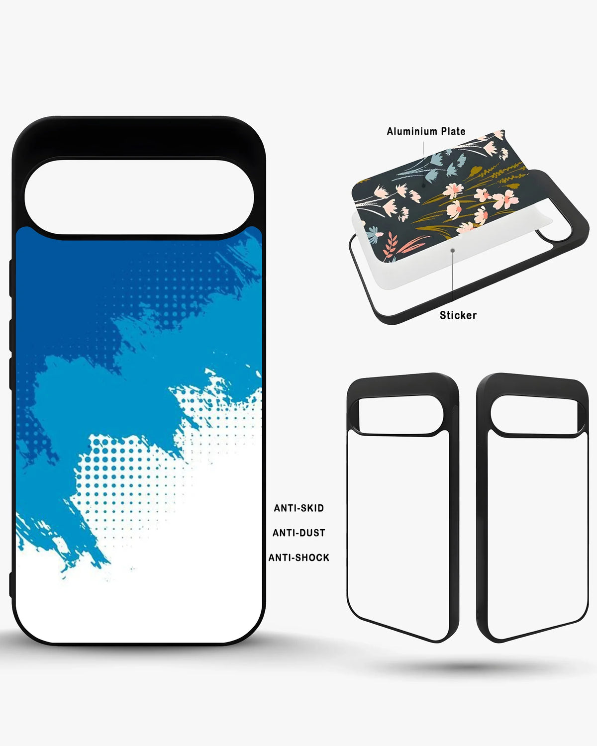 Blue Brush Strokes Phone Case - Abstract Paint & Halftone Print for iPhone, Samsung, Pixel, OnePlus & Vivo