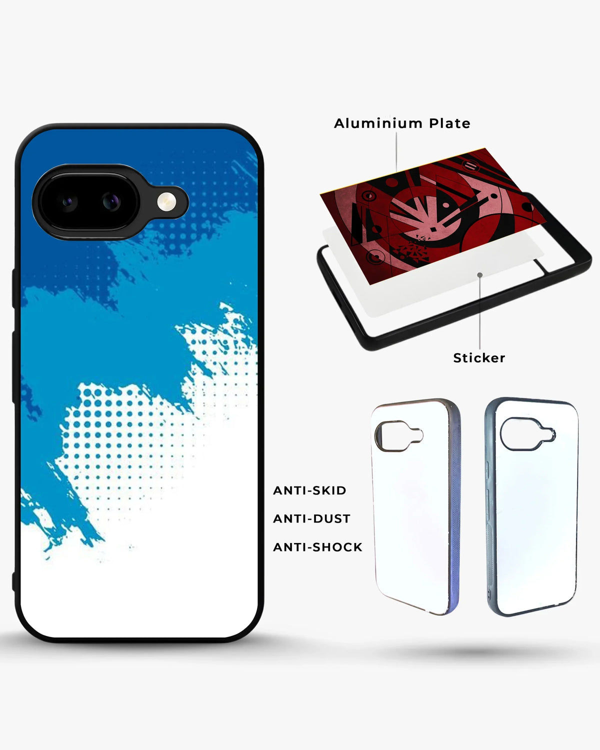 Blue Brush Strokes Phone Case - Abstract Paint & Halftone Print for iPhone, Samsung, Pixel, OnePlus & Vivo