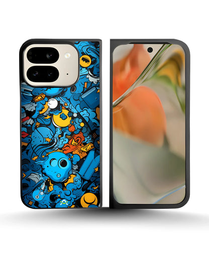 Blue Doodle Art Phone Case - Playful Cartoon Collage Print for iPhone, Samsung, Pixel, OnePlus & Vivo