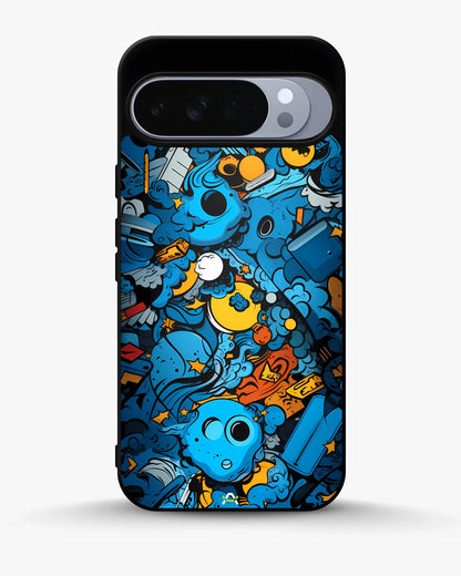 Blue Doodle Art Phone Case - Playful Cartoon Collage Print for iPhone, Samsung, Pixel, OnePlus & Vivo
