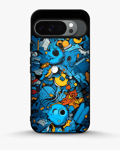Blue Doodle Art Phone Case - Playful Cartoon Collage Print for iPhone, Samsung, Pixel, OnePlus & Vivo