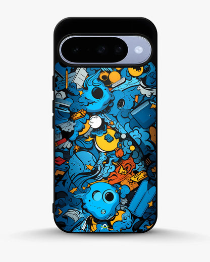 Blue Doodle Art Phone Case - Playful Cartoon Collage Print for iPhone, Samsung, Pixel, OnePlus & Vivo