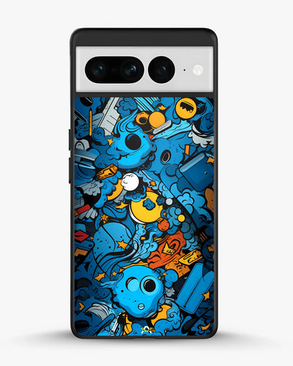 Blue Doodle Art Phone Case - Playful Cartoon Collage Print for iPhone, Samsung, Pixel, OnePlus & Vivo