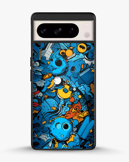 Blue Doodle Art Phone Case - Playful Cartoon Collage Print for iPhone, Samsung, Pixel, OnePlus & Vivo
