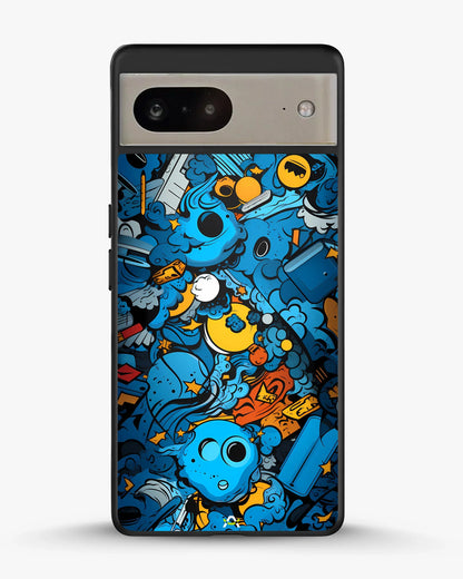 Blue Doodle Art Phone Case - Playful Cartoon Collage Print for iPhone, Samsung, Pixel, OnePlus & Vivo