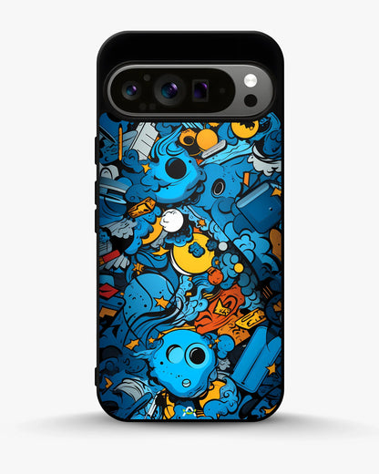 Blue Doodle Art Phone Case - Playful Cartoon Collage Print for iPhone, Samsung, Pixel, OnePlus & Vivo