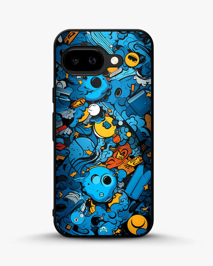 Blue Doodle Art Phone Case - Playful Cartoon Collage Print for iPhone, Samsung, Pixel, OnePlus & Vivo