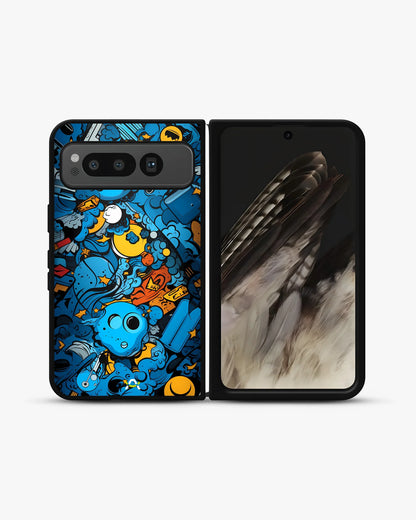 Blue Doodle Art Phone Case - Playful Cartoon Collage Print for iPhone, Samsung, Pixel, OnePlus & Vivo