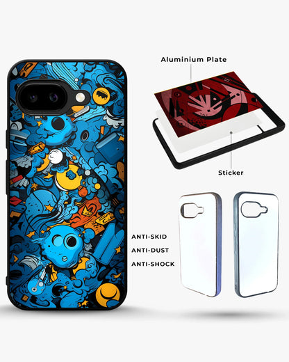 Blue Doodle Art Phone Case - Playful Cartoon Collage Print for iPhone, Samsung, Pixel, OnePlus & Vivo